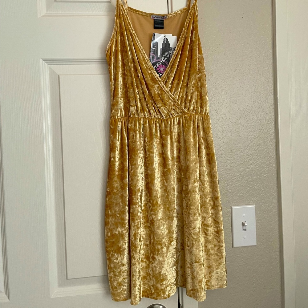 Gold velvet mini dress